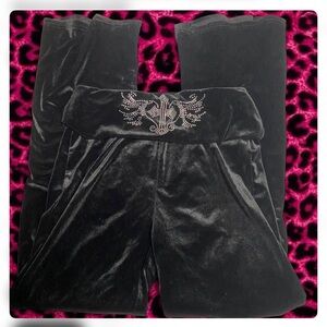 Black Velvet Flared Pants with Studded Waistband